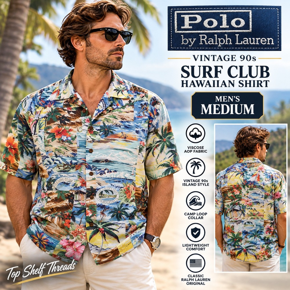 Polo Ralph Lauren Surf Club Vacation Shirt Men M Viscose AOP Camp Loop Collar